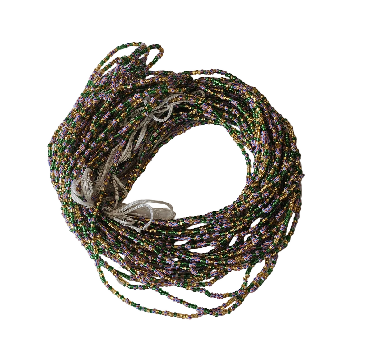 Traditional African Beaded Waist Beads - Tie-On Single Strand Made in Ghana, 2 Piece