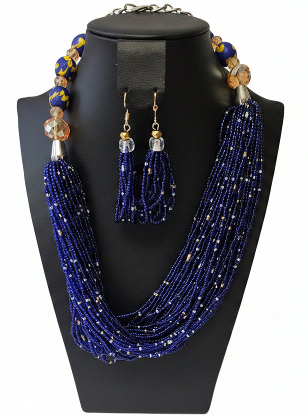 African Necklace Glass Beaded Tow Peice Set