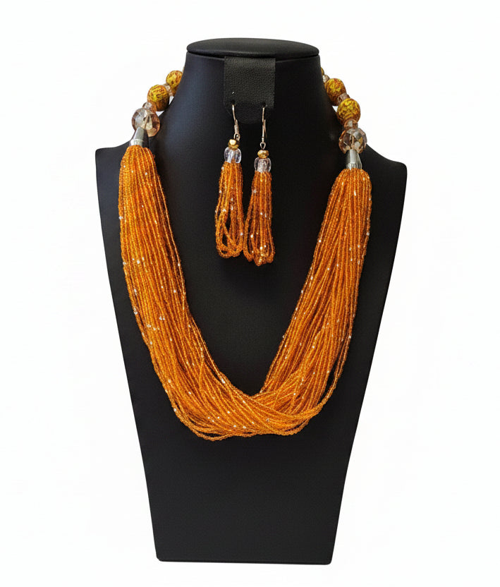 African Necklace Glass Beaded Tow Peice Set