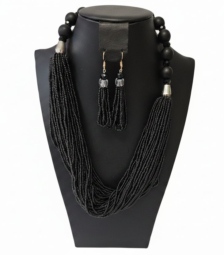 African Necklace Glass Beaded Tow Peice Set