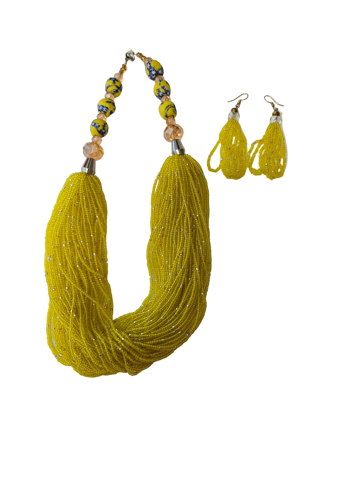 African Necklace Glass Beaded Tow Peice Set