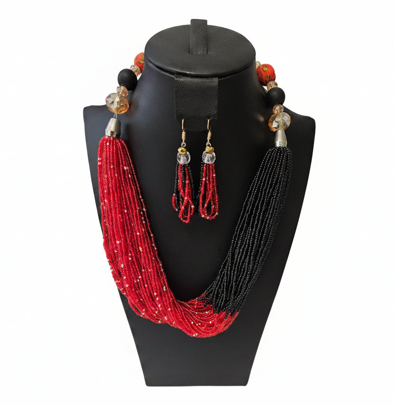 African Necklace Glass Beaded Tow Peice Set