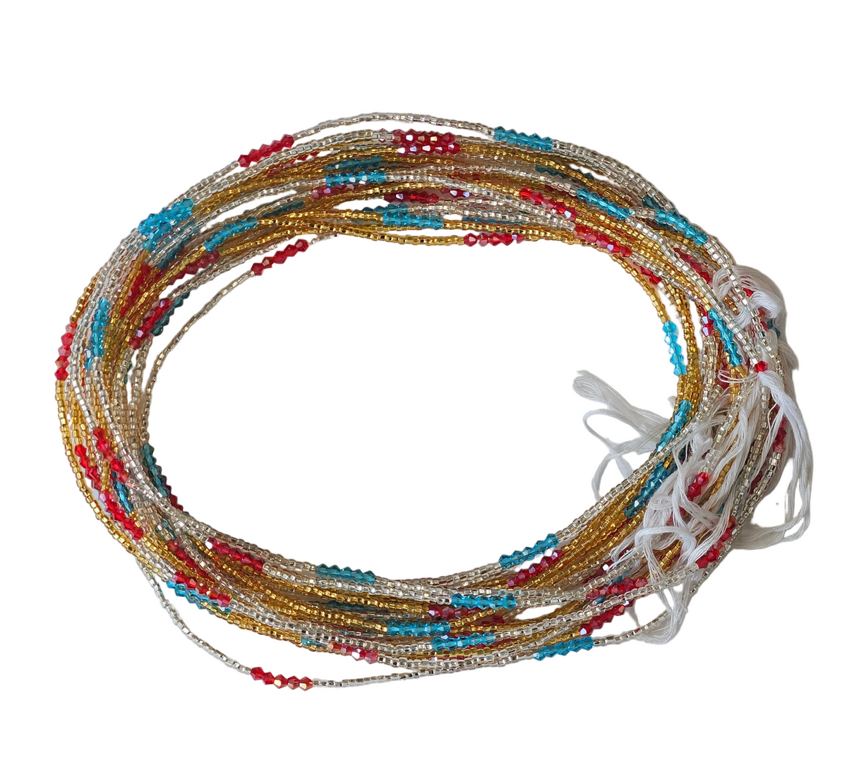 Traditional African Beaded Waist Beads - Tie-On Single Strand Made in Ghana, 2 Piece