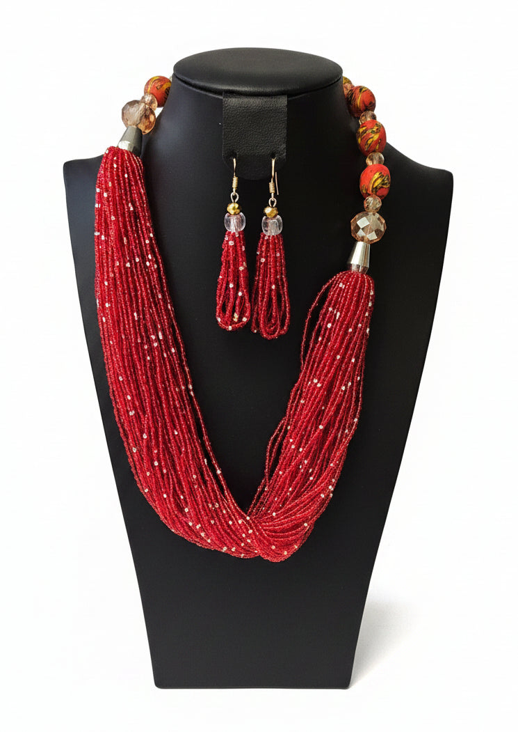 African Necklace Glass Beaded Tow Peice Set