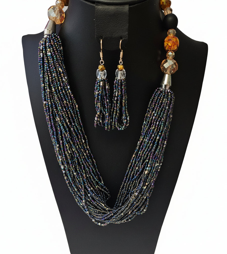 African Necklace Glass Beaded Tow Peice Set