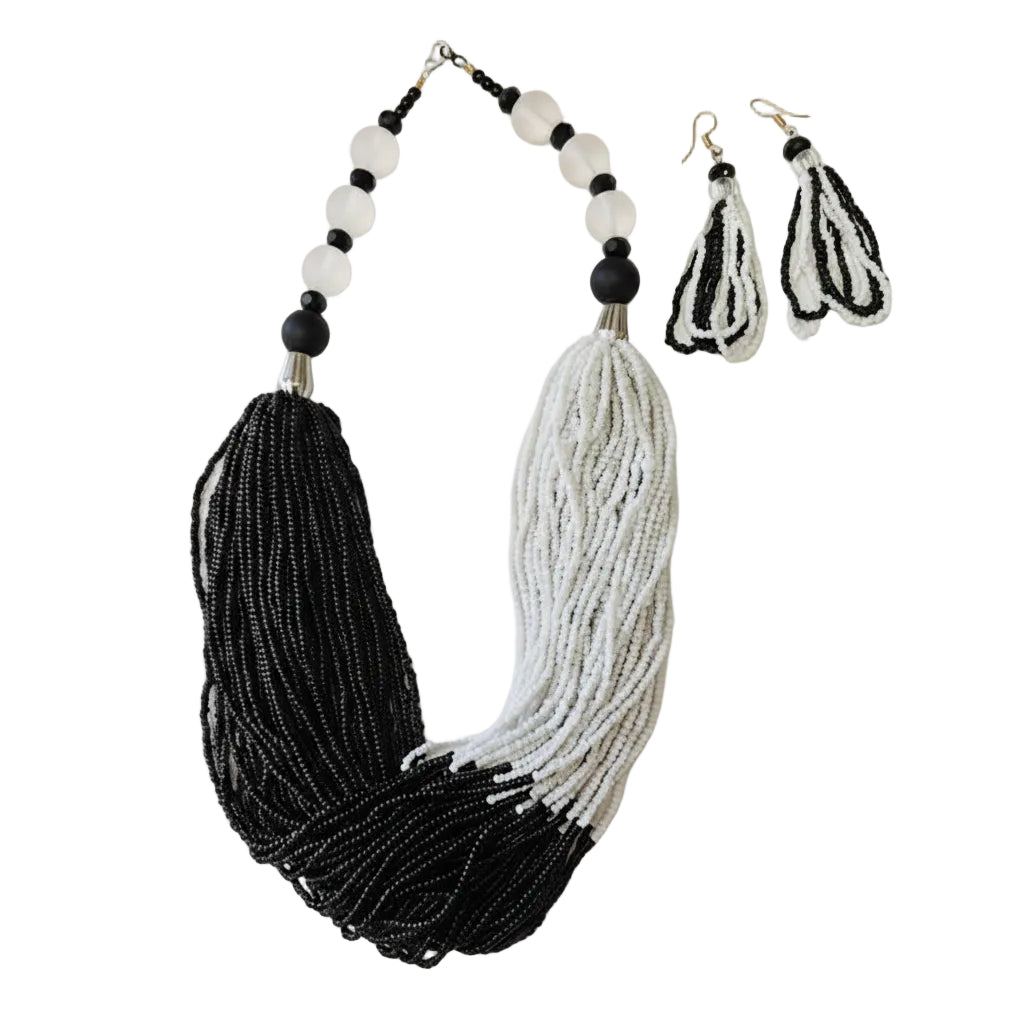 African Necklace Glass Beaded Tow Peice Set