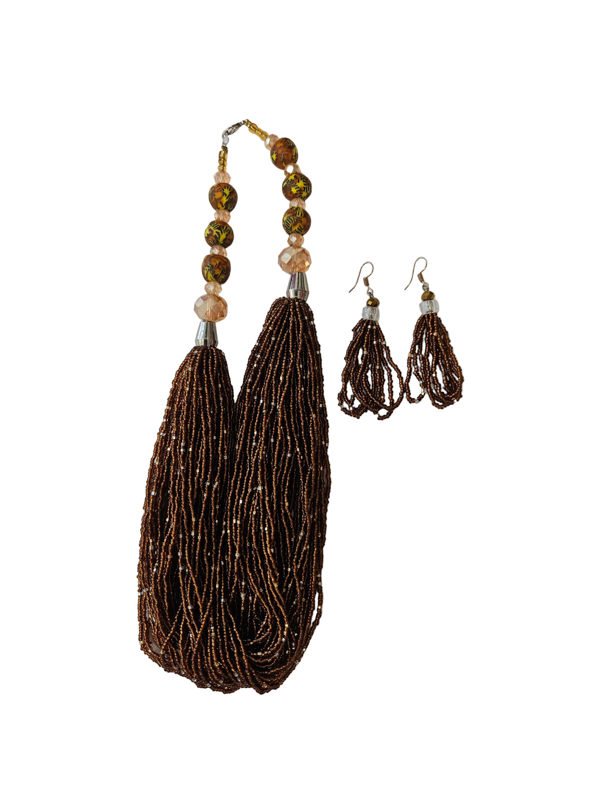 African Necklace Glass Beaded Tow Peice Set