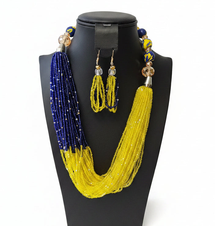 African Necklace Glass Beaded Tow Peice Set