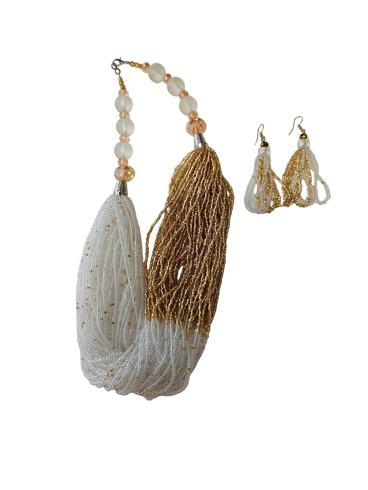African Necklace Glass Beaded Tow Peice Set