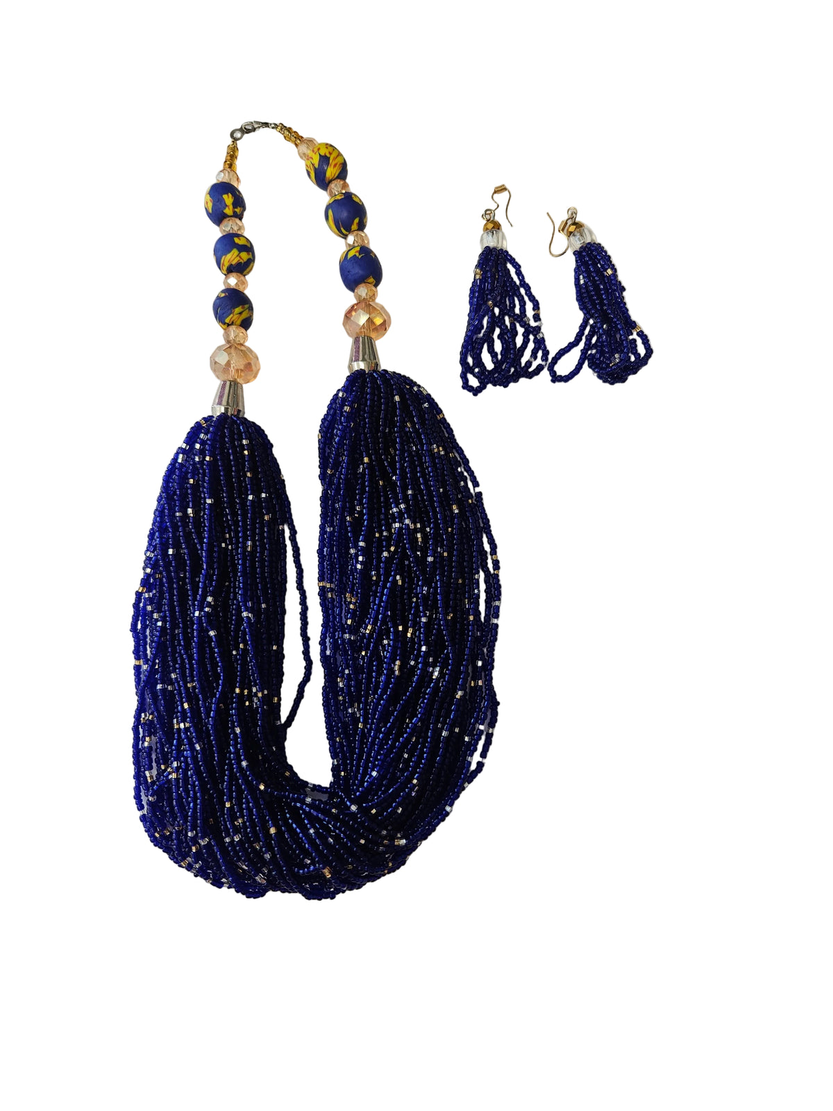 African Necklace Glass Beaded Tow Peice Set