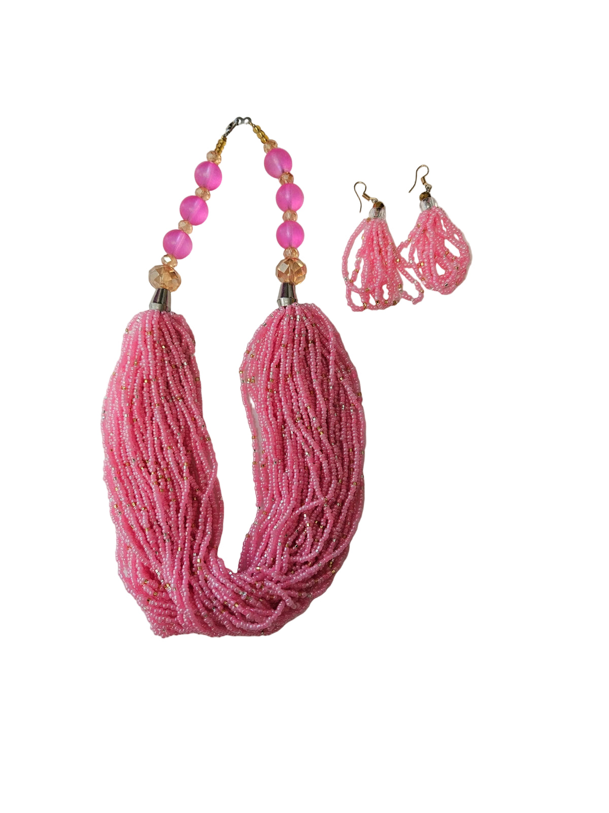 African Necklace Glass Beaded Tow Peice Set