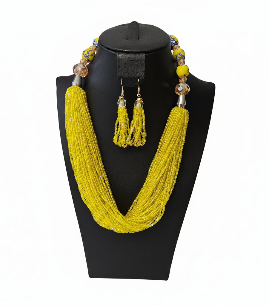 African Necklace Glass Beaded Tow Peice Set