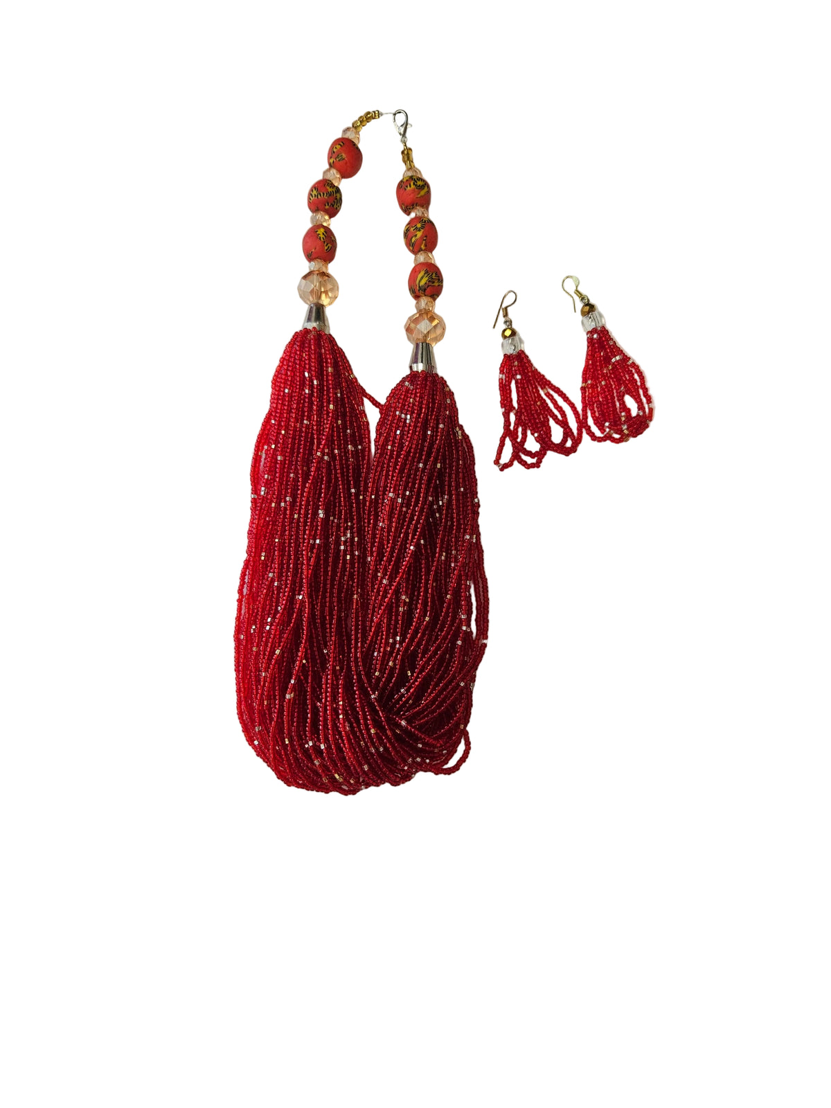 African Necklace Glass Beaded Tow Peice Set