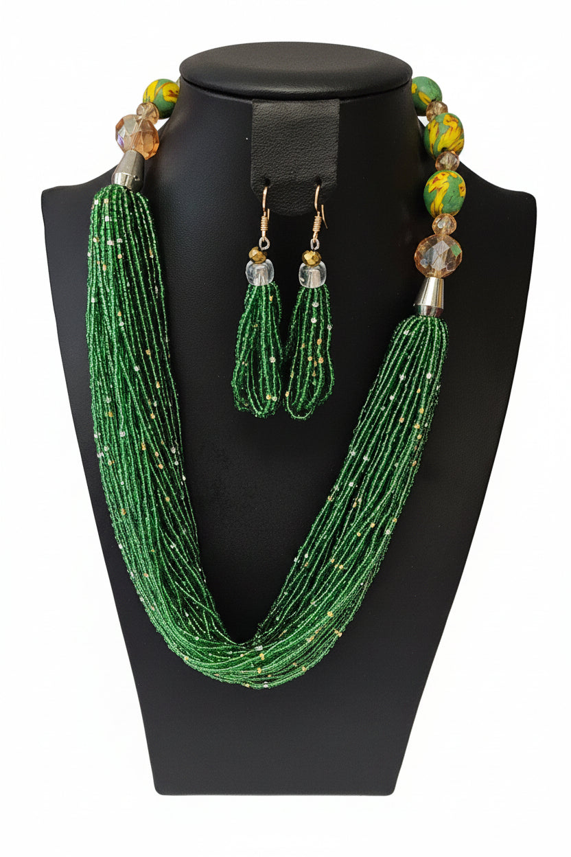 African Necklace Glass Beaded Tow Peice Set
