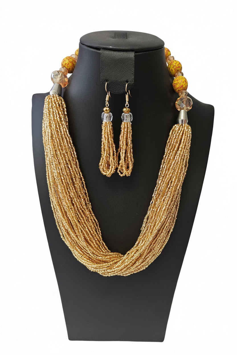 African Necklace Glass Beaded Tow Peice Set