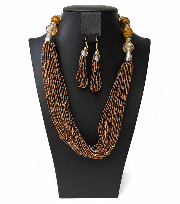African Necklace Glass Beaded Tow Peice Set
