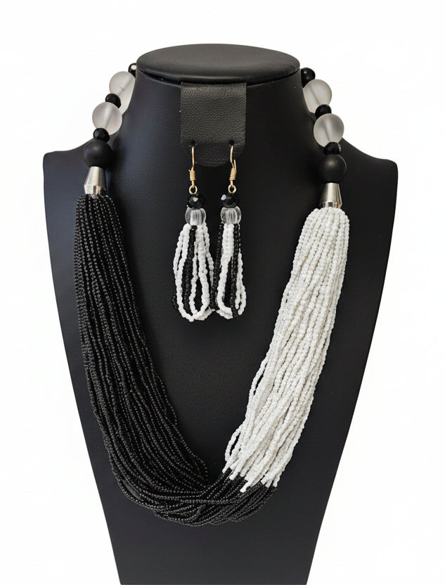 African Necklace Glass Beaded Tow Peice Set