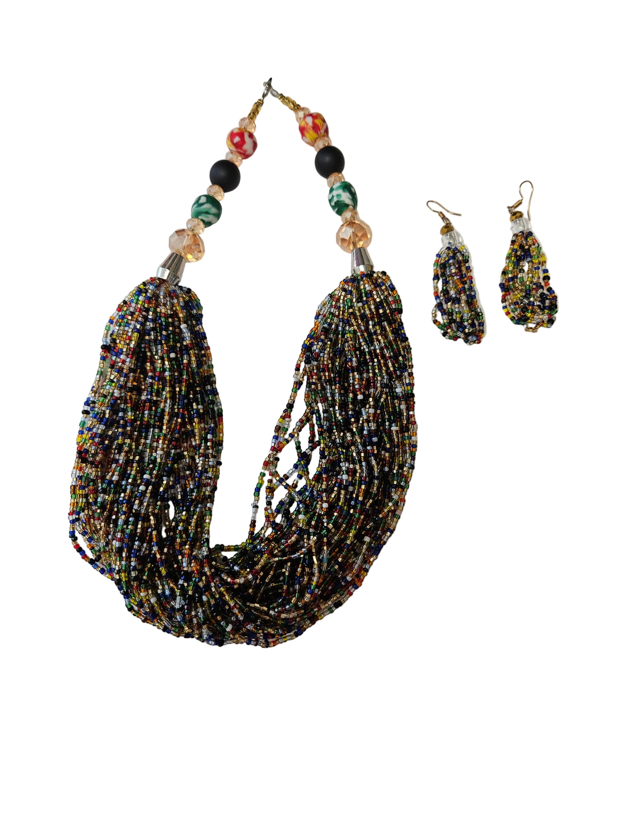 African Necklace Glass Beaded Tow Peice Set