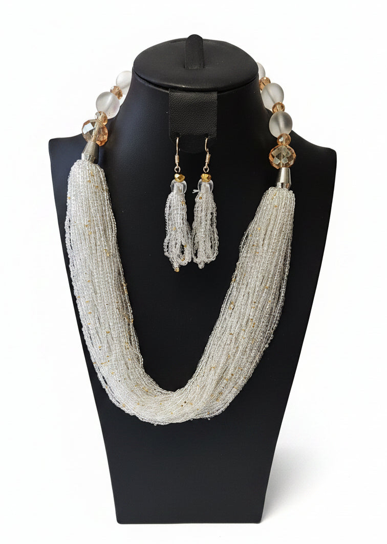 African Necklace Glass Beaded Tow Peice Set