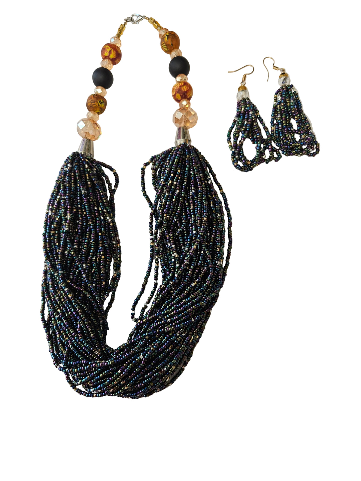 African Necklace Glass Beaded Tow Peice Set