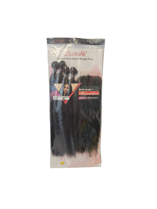 Adorable Human Hair Blend Tangle Free 4 Bundles with closure Color 2