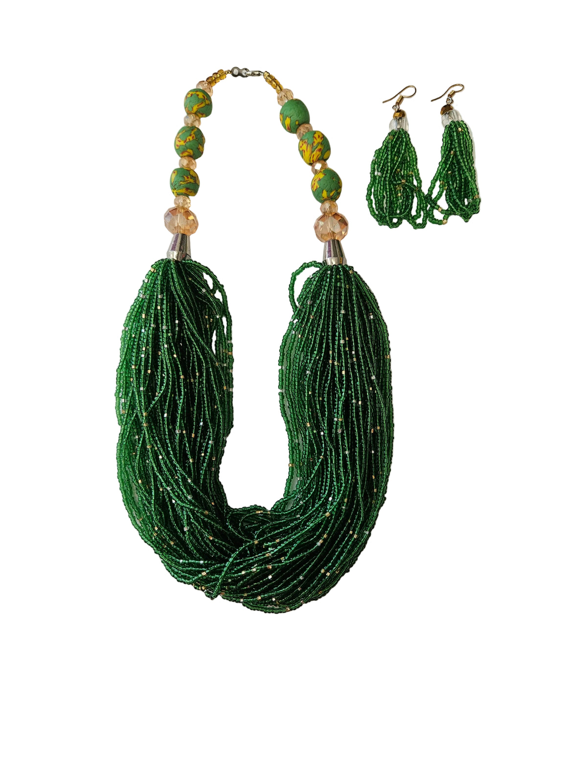 African Necklace Glass Beaded Tow Peice Set