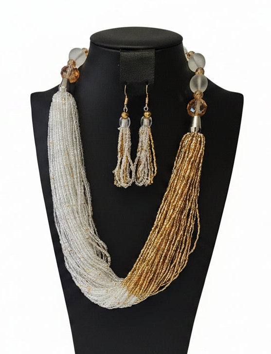 African Necklace Glass Beaded Tow Peice Set