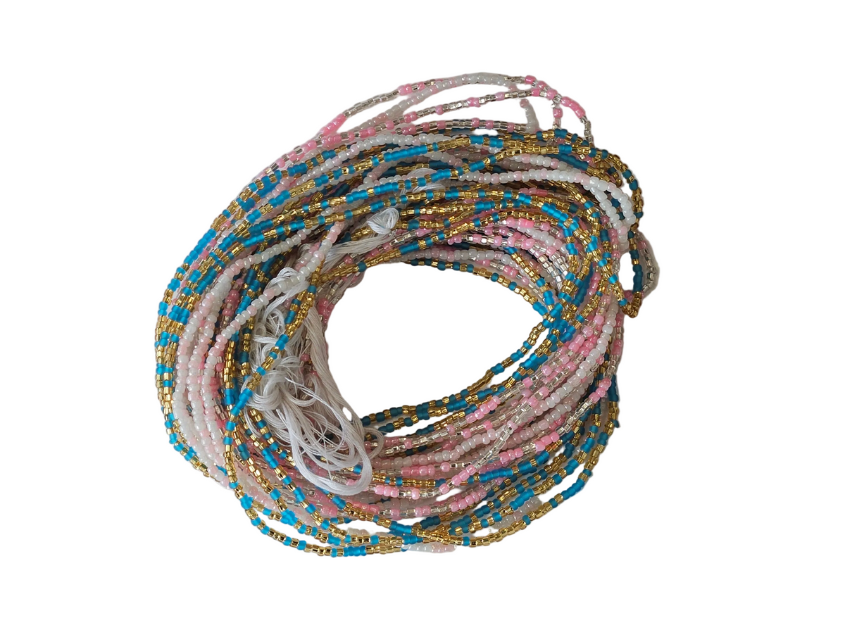 Traditional African Beaded Waist Beads - Tie-On Single Strand Made in Ghana, 2 Piece