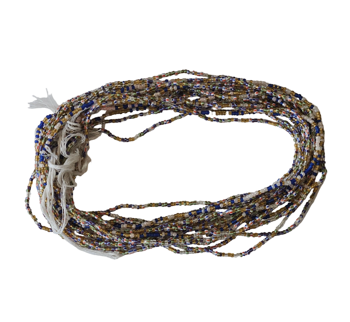 Traditional African Beaded Waist Beads - Tie-On Single Strand Made in Ghana, 2 Piece
