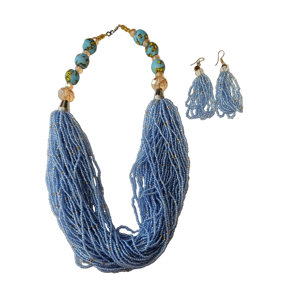 African Necklace Glass Beaded Tow Peice Set