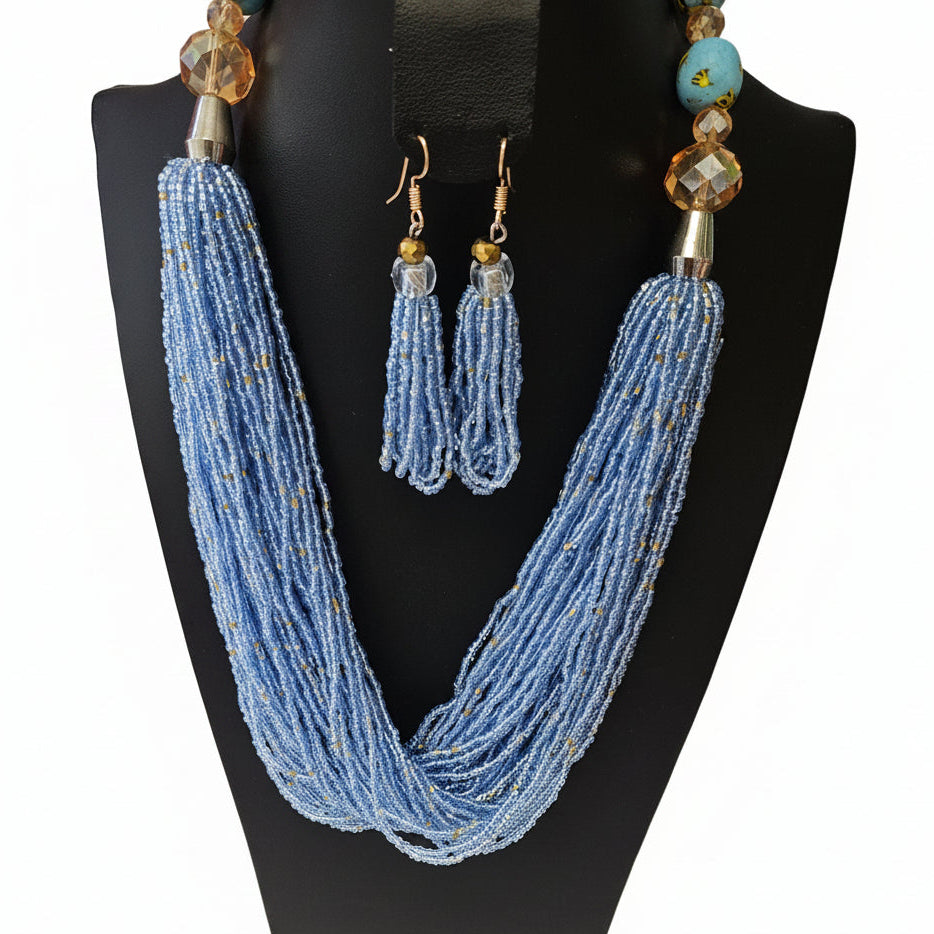 African Necklace Glass Beaded Tow Peice Set