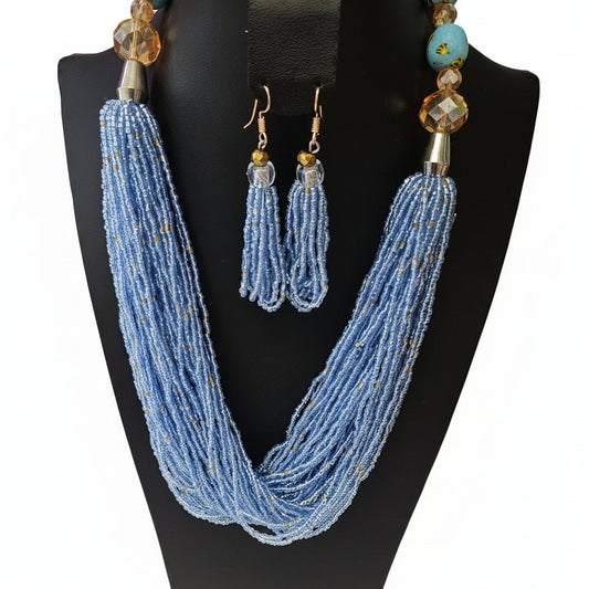 African Necklace Glass Beaded Tow Peice Set