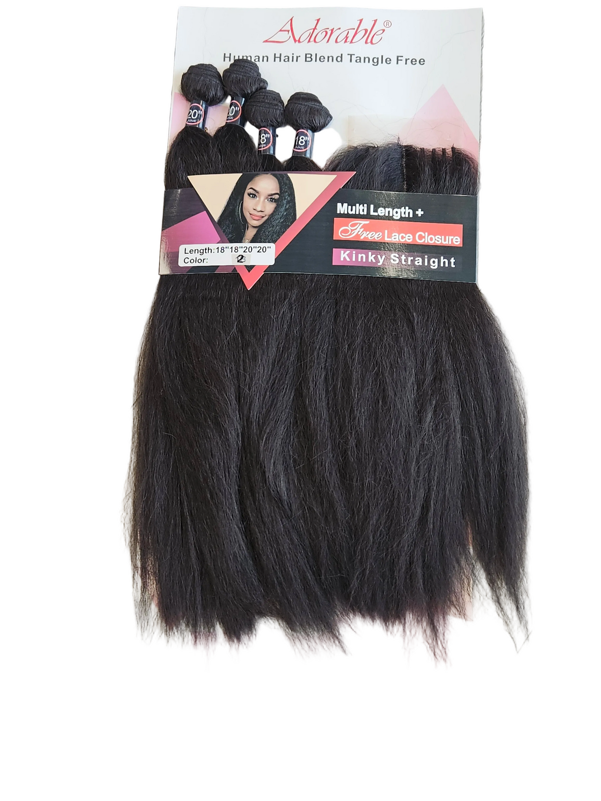 Adorable Human Hair Blend Tangle Free 4 Bundles with closure Color 2