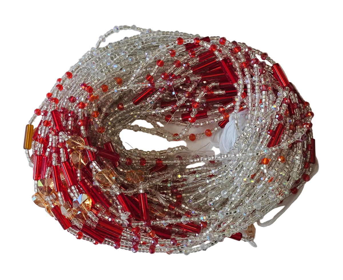 Traditional African Beaded Waist Beads - Tie-On Single Strand Made in Ghana, 2 Piece