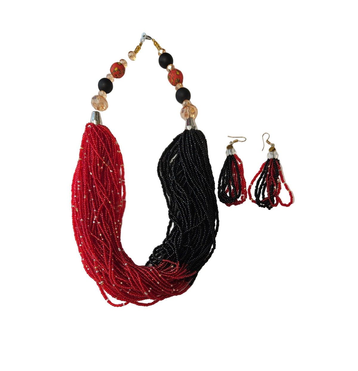 African Necklace Glass Beaded Tow Peice Set