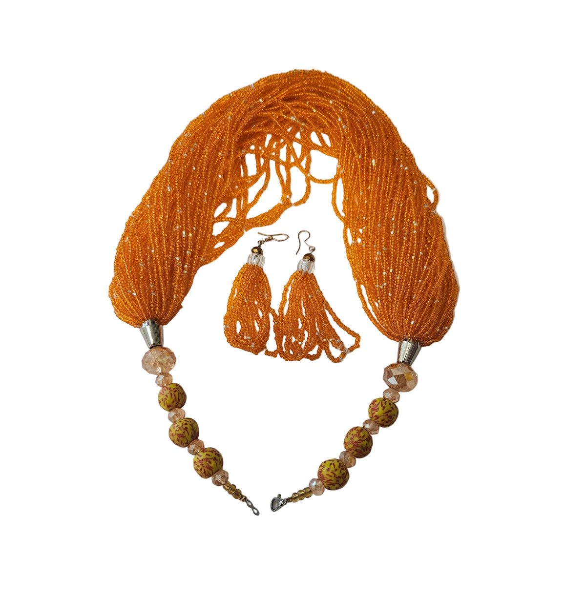 African Necklace Glass Beaded Tow Peice Set