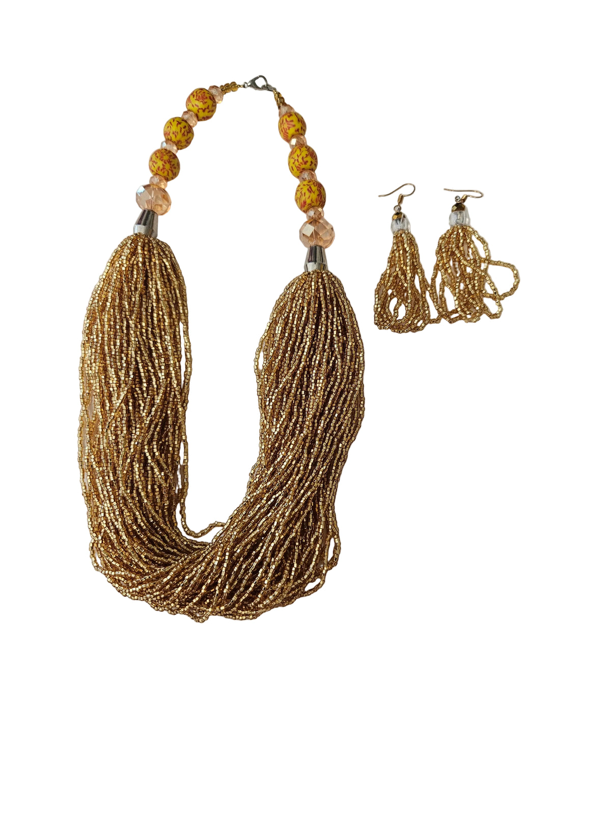African Necklace Glass Beaded Tow Peice Set